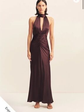 La Lune Halter Neck Maxi Dress - Espresso